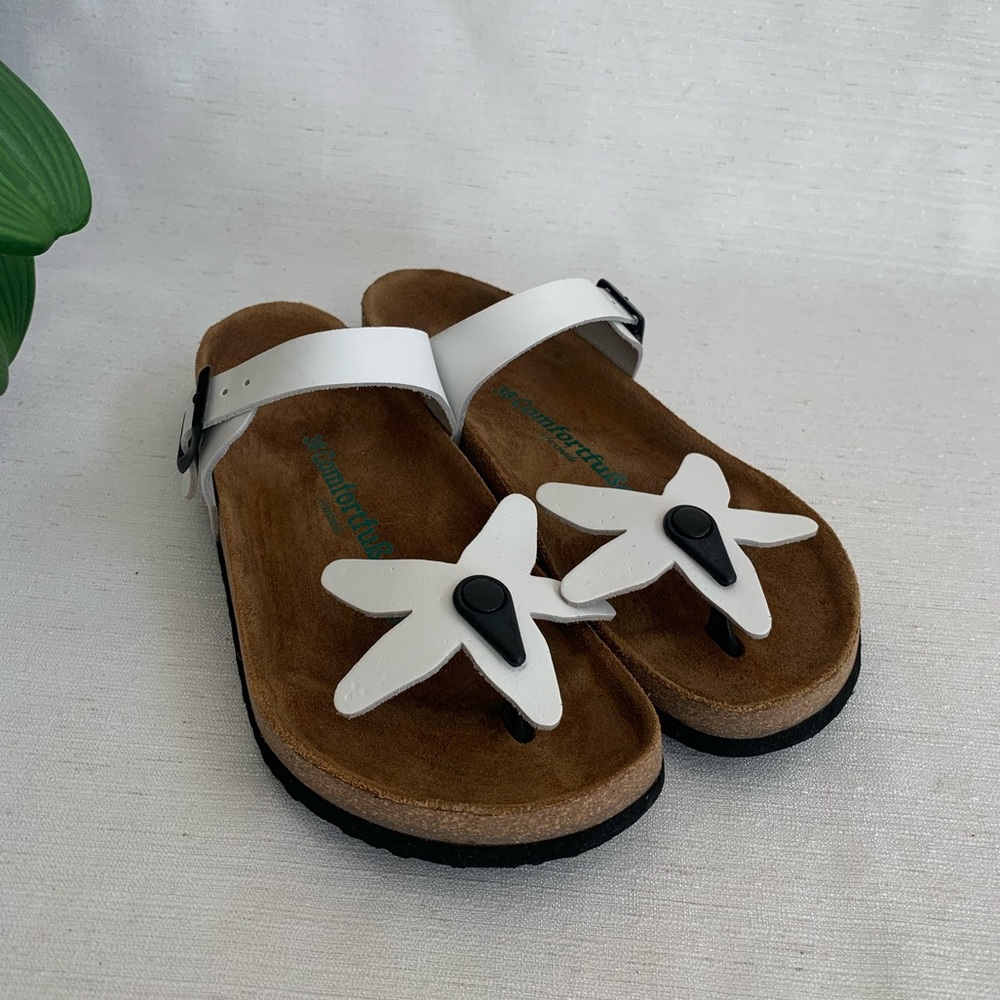 Comfortfube Handmade Leather White Flower Sandals Woman’s EU38/US7-8